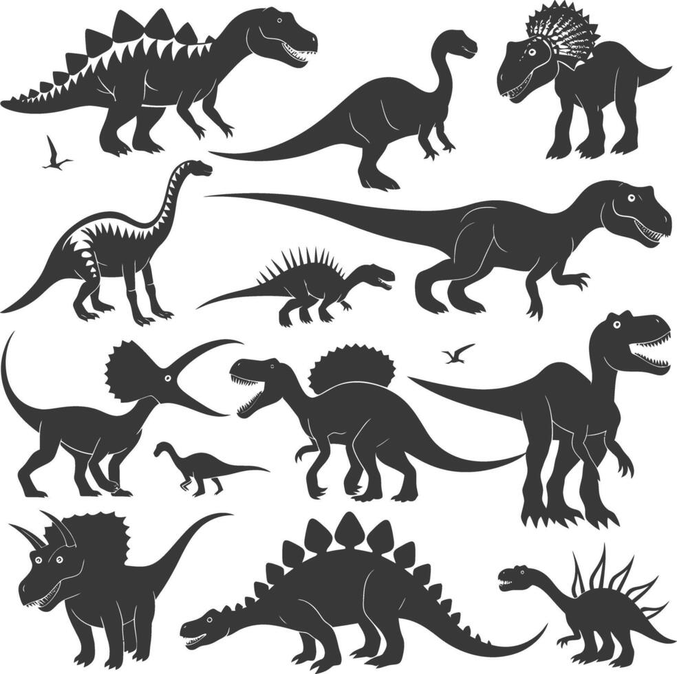 silueta prehistórico dinosaurio varios negro color solamente vector