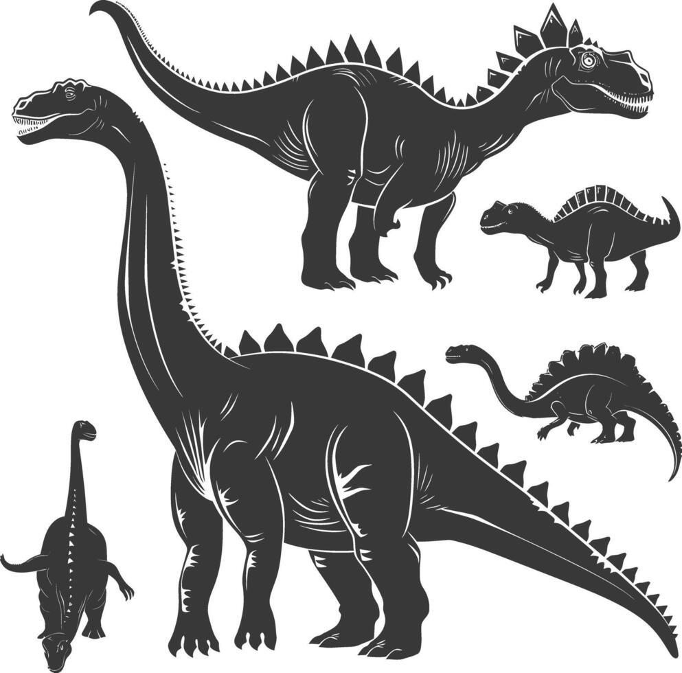 Silhouette Prehistoric Dinosaur Various black color only vector