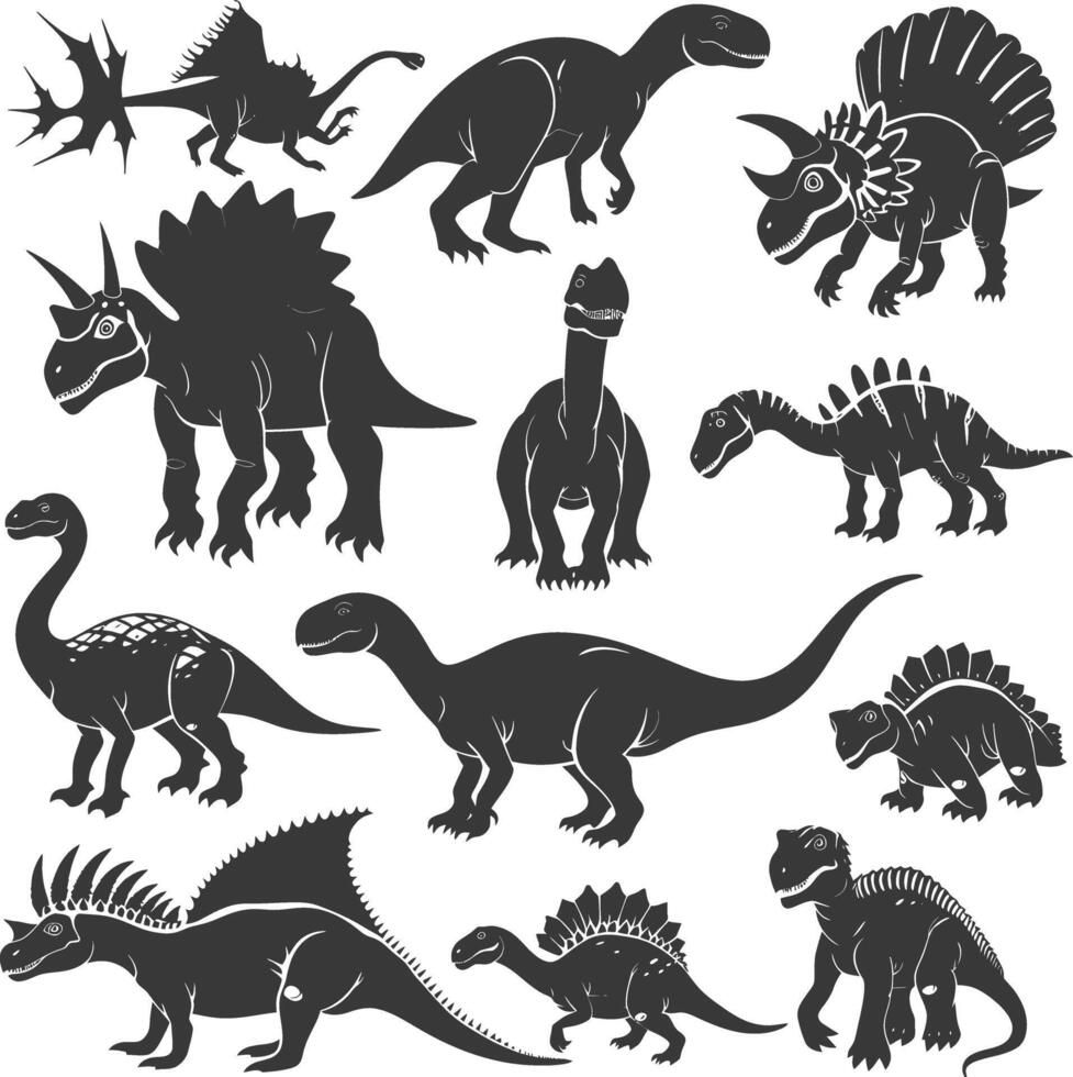 Silhouette Prehistoric Dinosaur Various black color only vector