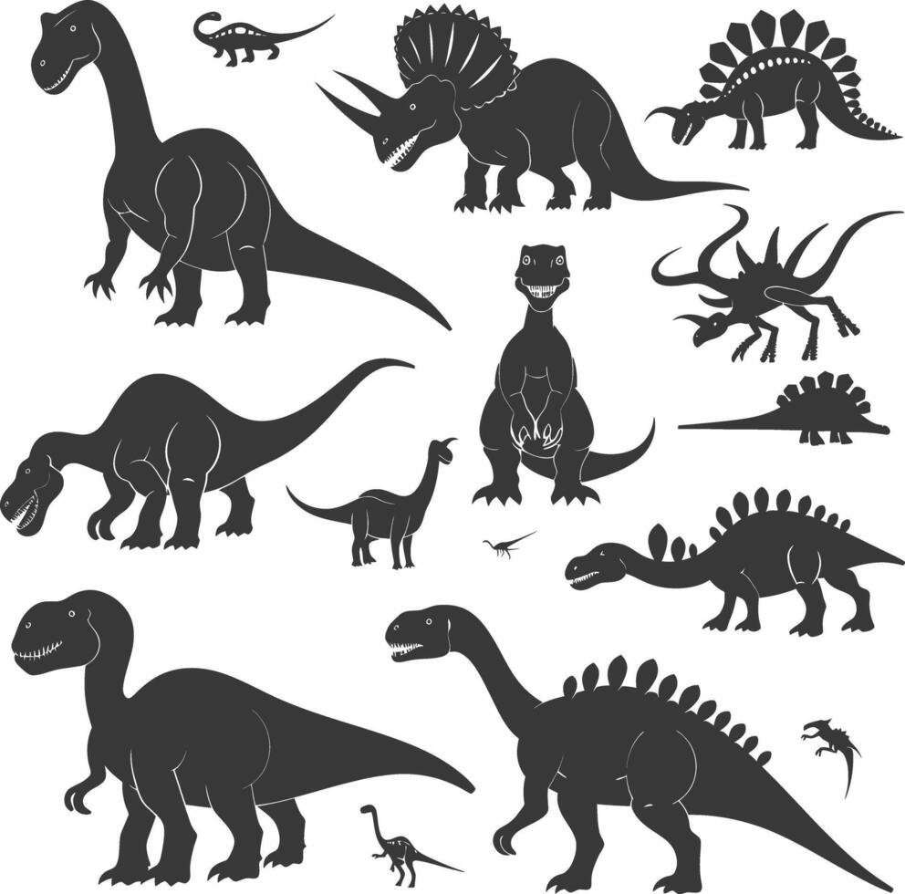 Silhouette Prehistoric Dinosaur Various black color only vector