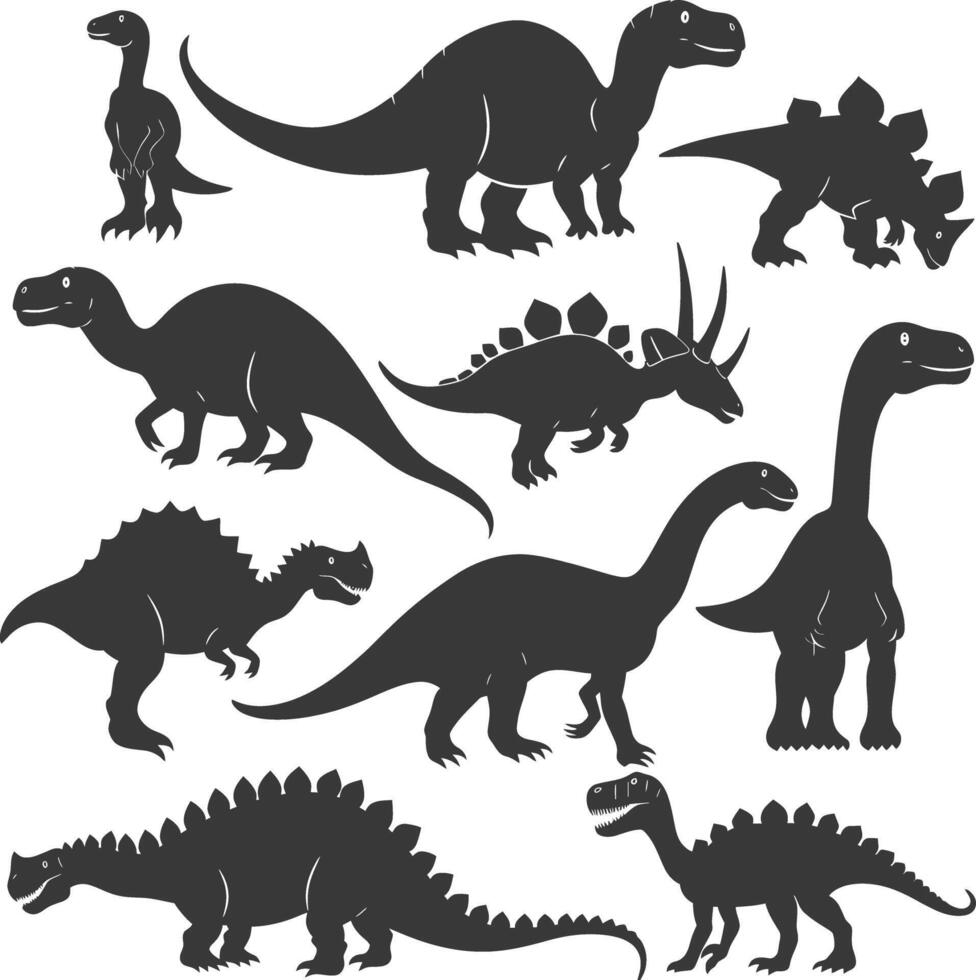 Silhouette Prehistoric Dinosaur Various black color only vector