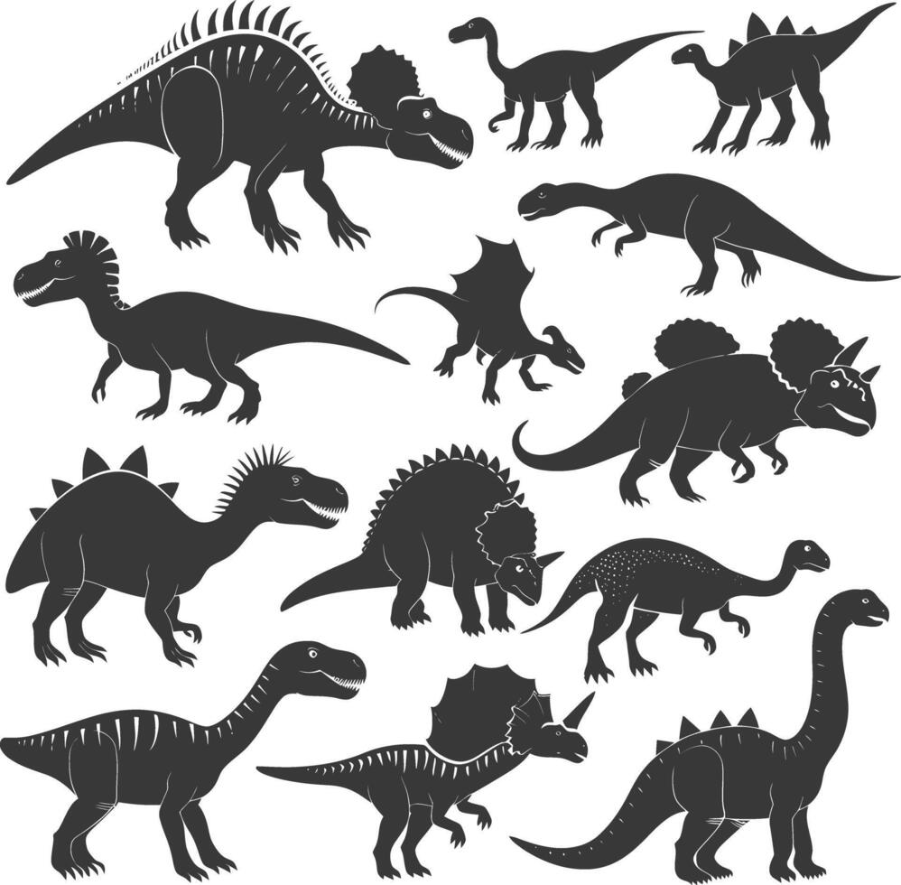 Silhouette Prehistoric Dinosaur Various black color only vector