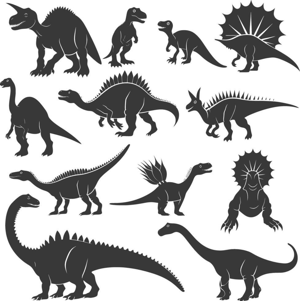 Silhouette Prehistoric Dinosaur Various black color only vector