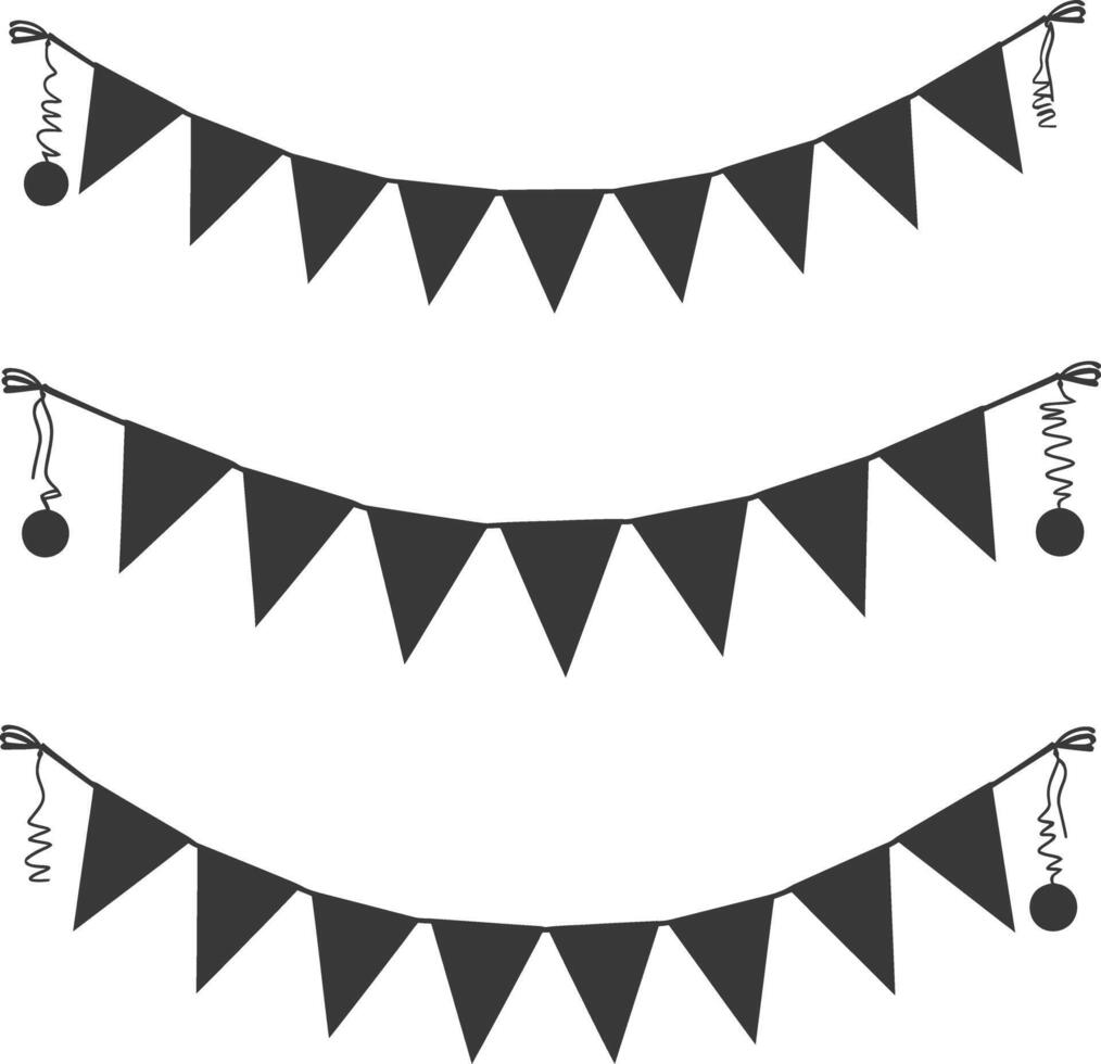 Silhouette Retro bunting party flag black color vector