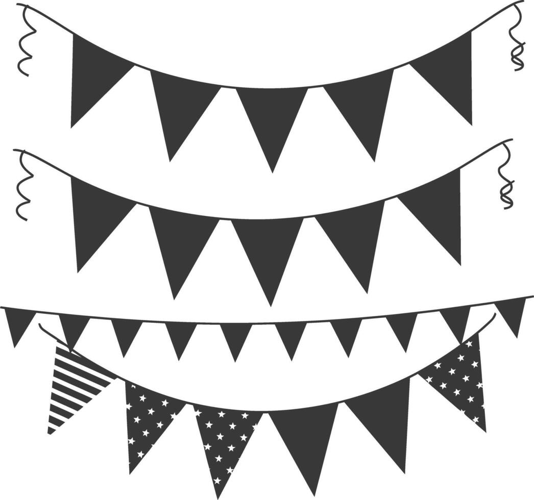 Silhouette Retro bunting party flag black color vector