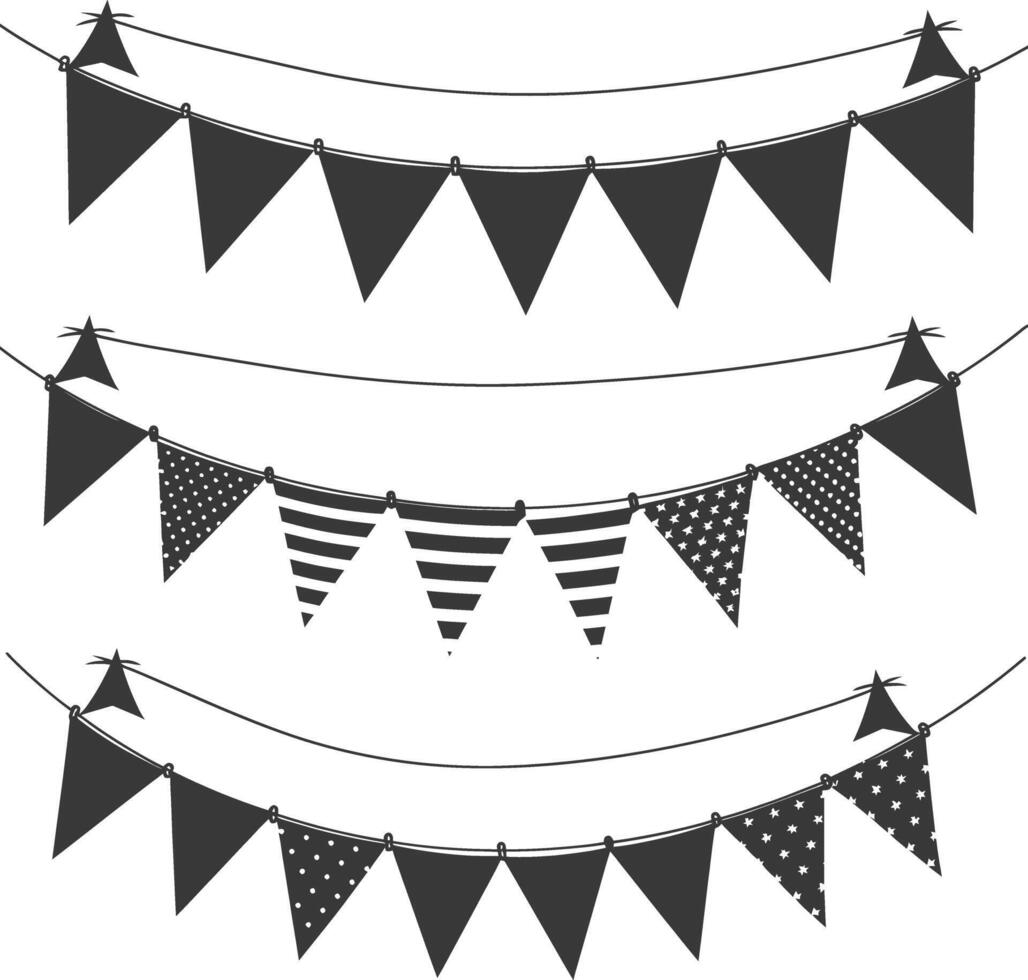 Silhouette Retro bunting party flag black color vector