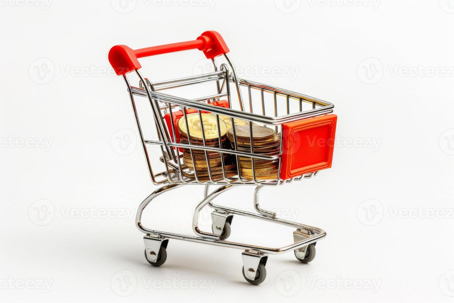Shopping Cart with coin isolated on white background copy space photo