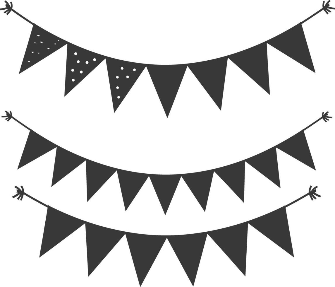 Silhouette Retro bunting party flag black color vector