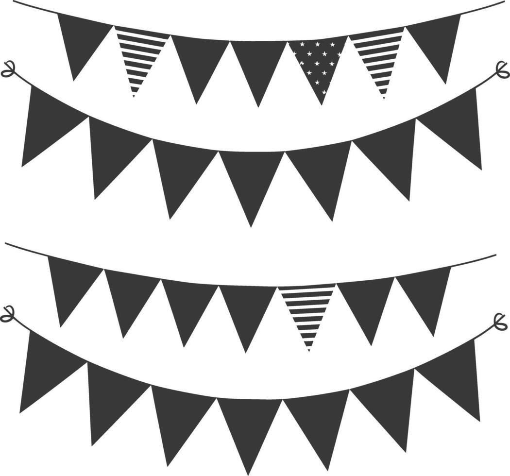 Silhouette Retro bunting party flag black color vector