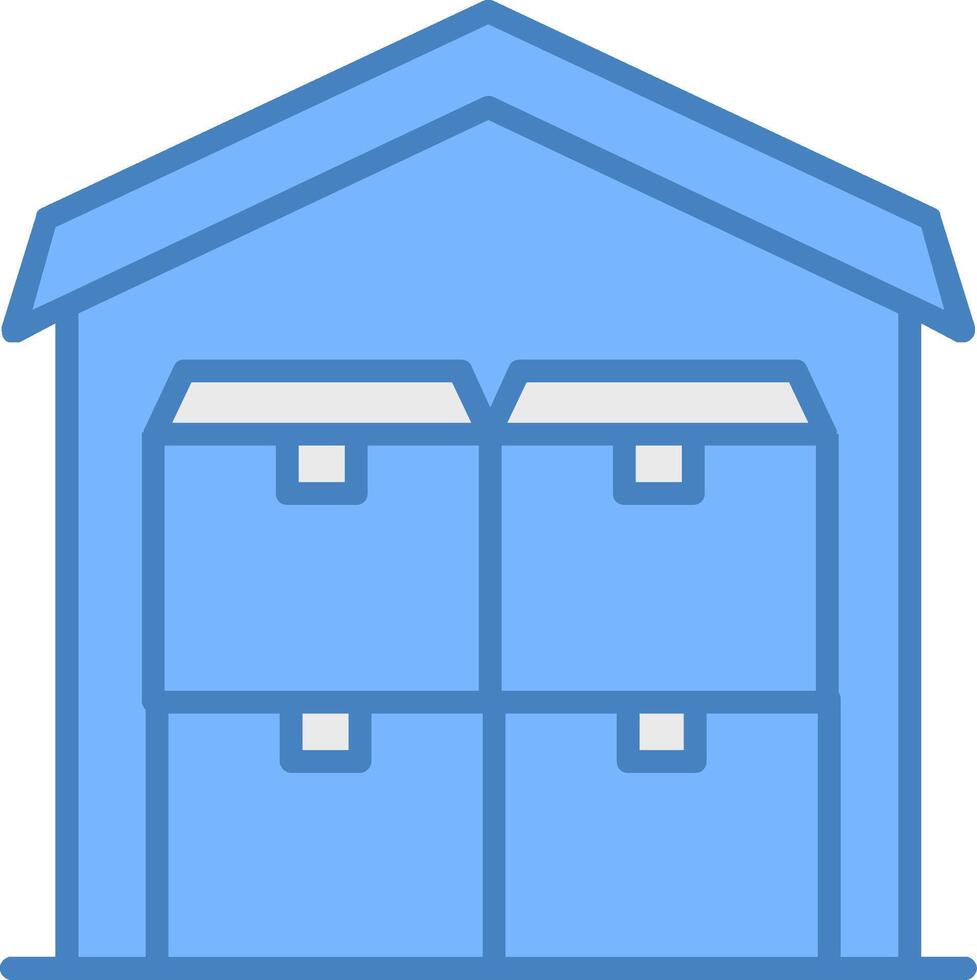 Commercial Warehouse Line Filled Blue Icon vector