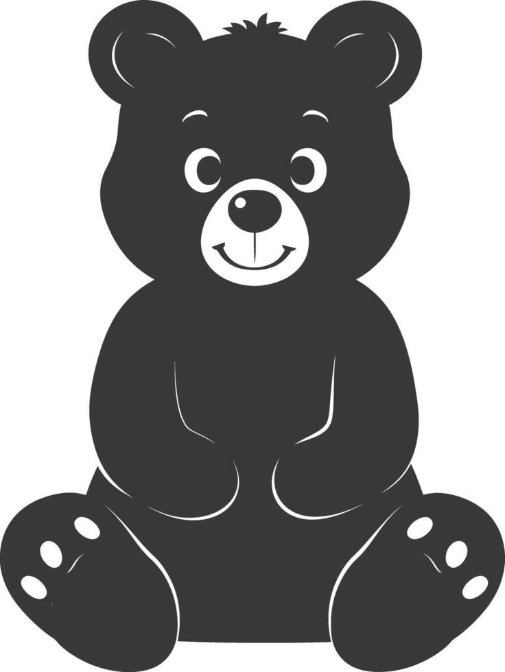 Silhouette cute bear doll black color only full body vector