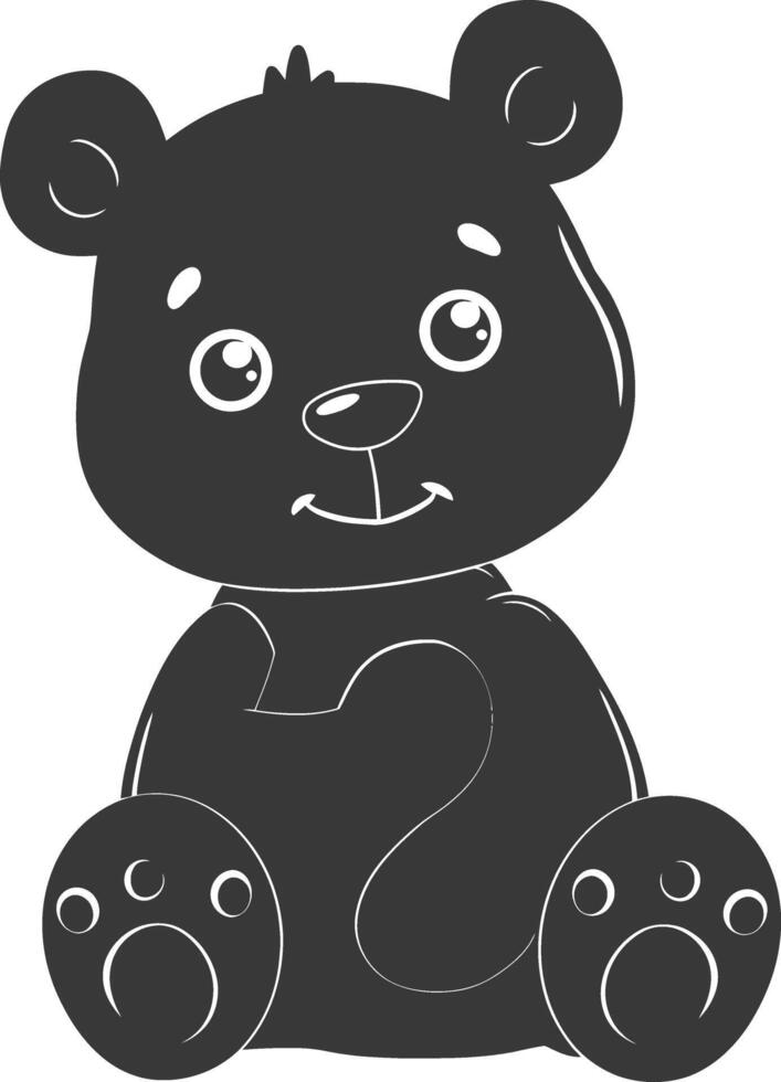 Silhouette cute bear doll black color only full body vector