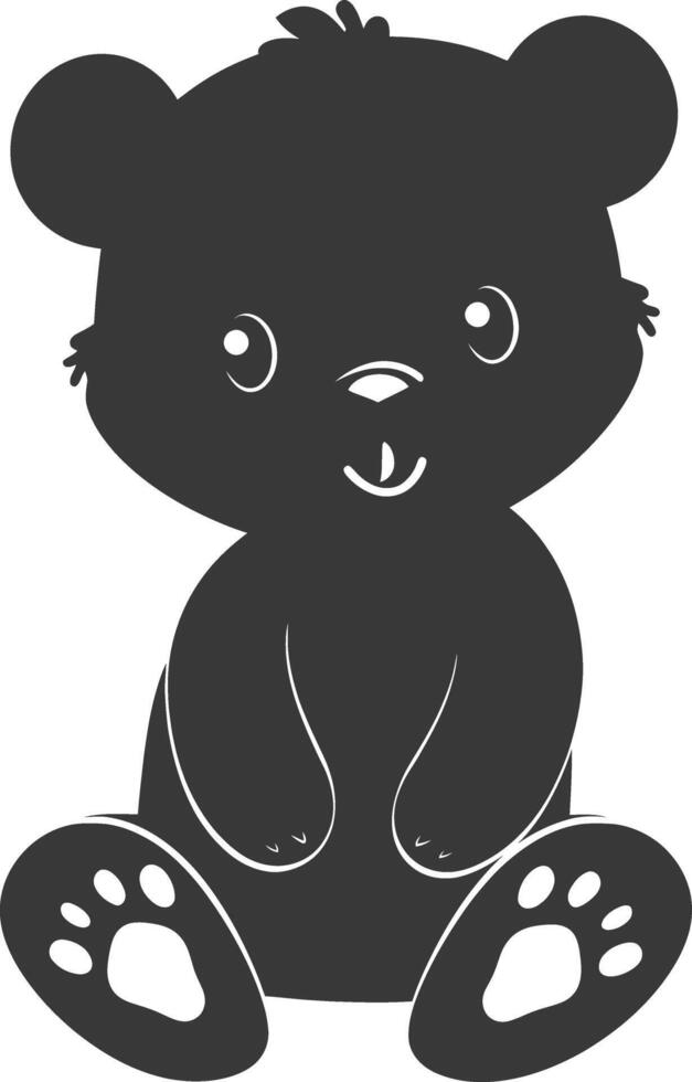 Silhouette cute bear doll black color only full body vector
