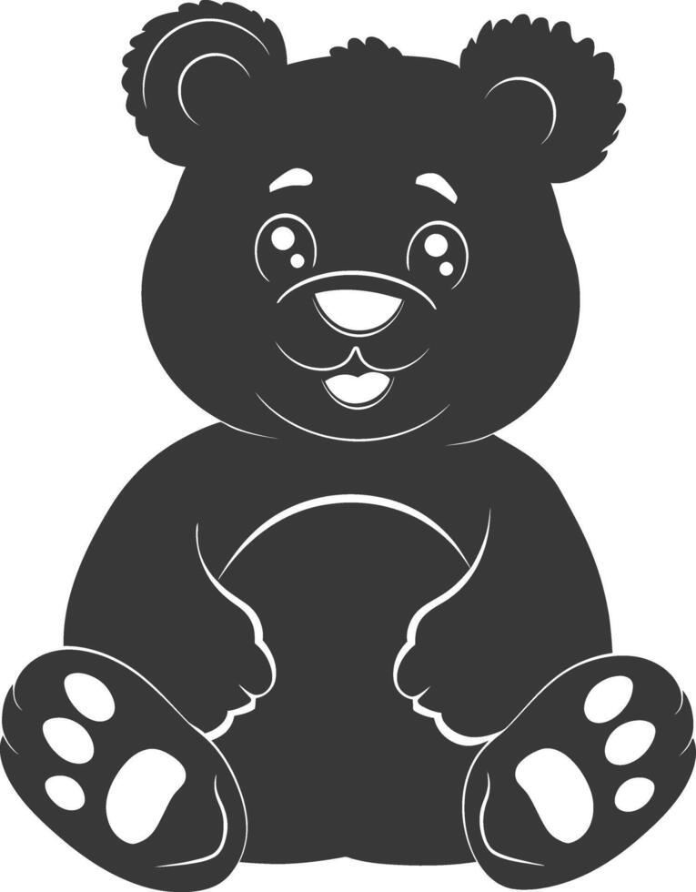 Silhouette cute bear doll black color only full body vector