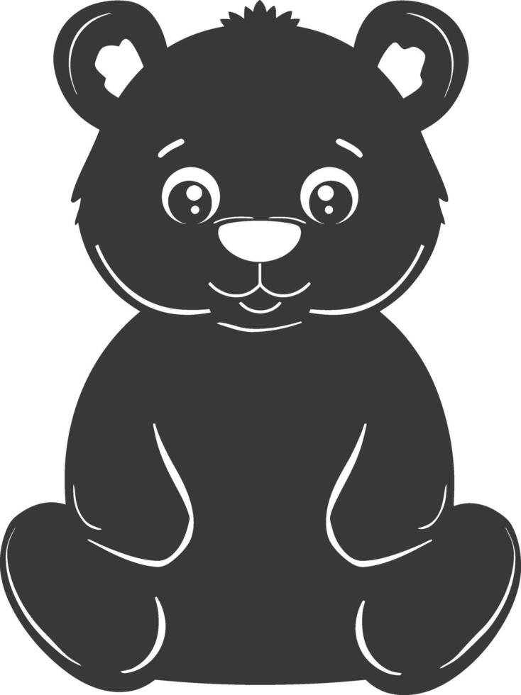 Silhouette cute bear doll black color only full body vector