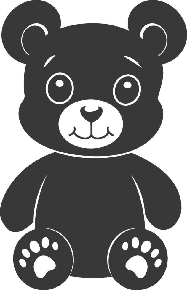 Silhouette cute bear doll black color only full body vector