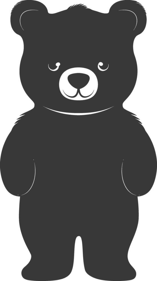 Silhouette cute bear doll black color only full body vector