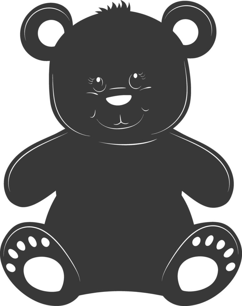 Silhouette cute bear doll black color only full body vector