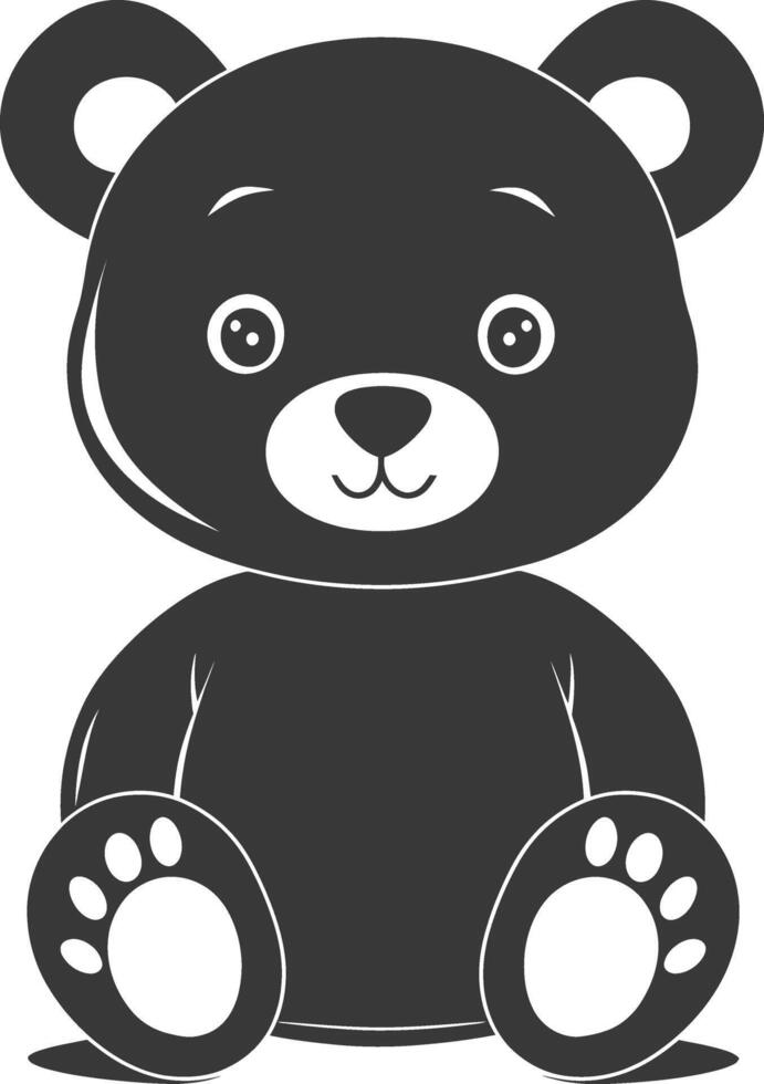 Silhouette cute bear doll black color only full body vector