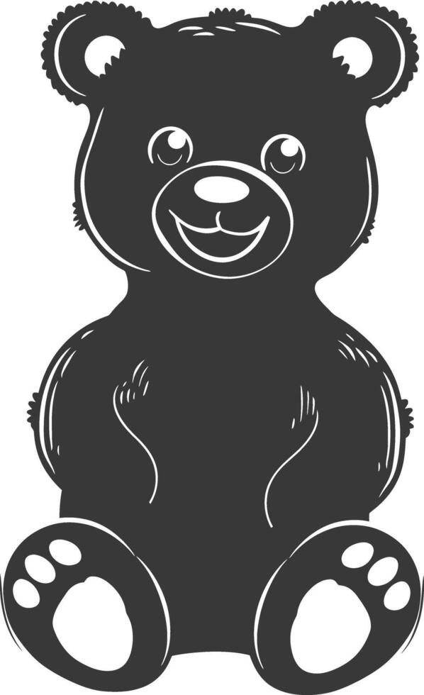 Silhouette cute bear doll black color only full body vector