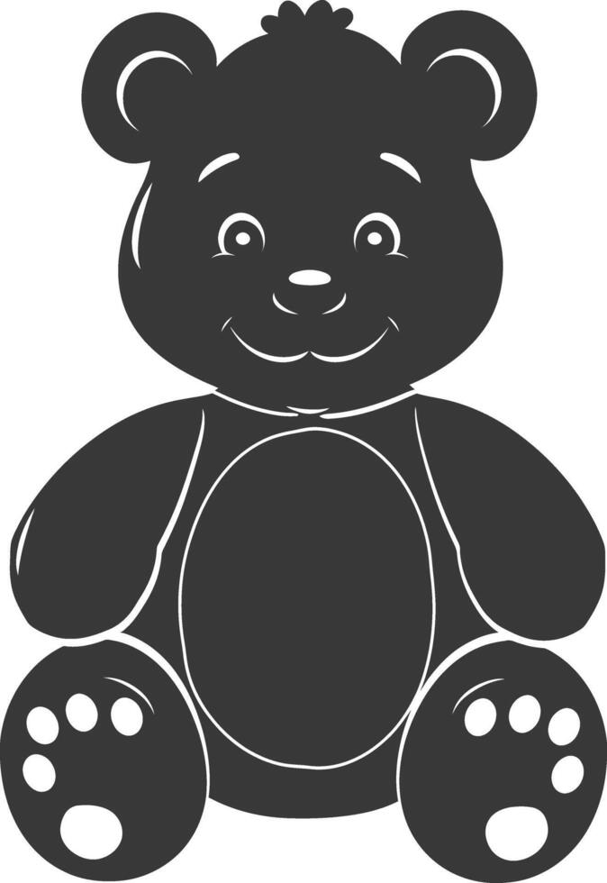 Silhouette cute bear doll black color only full body vector