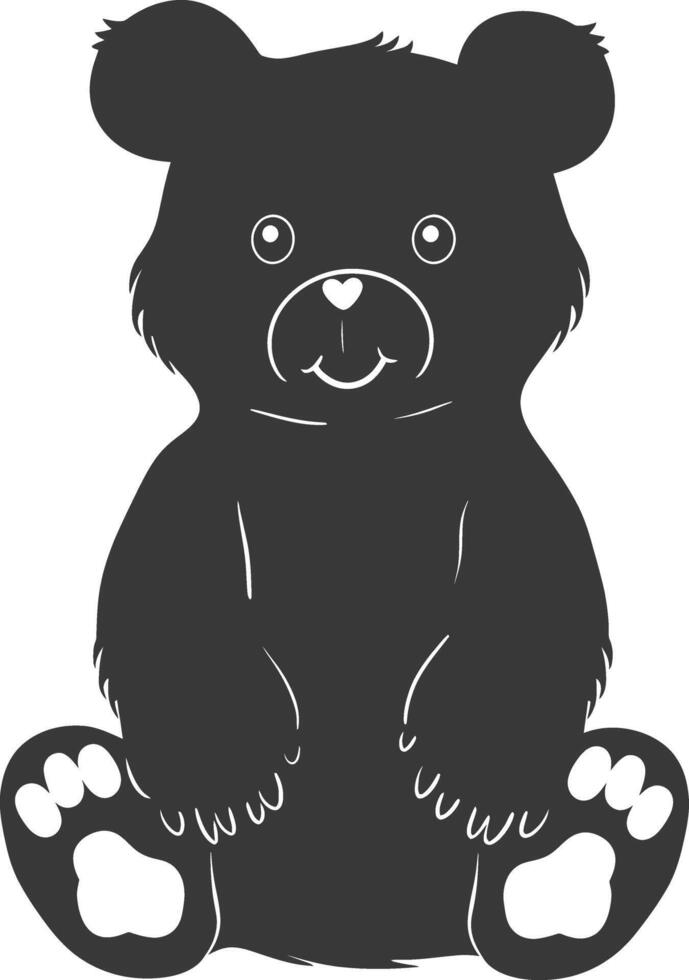 Silhouette cute bear doll black color only full body vector