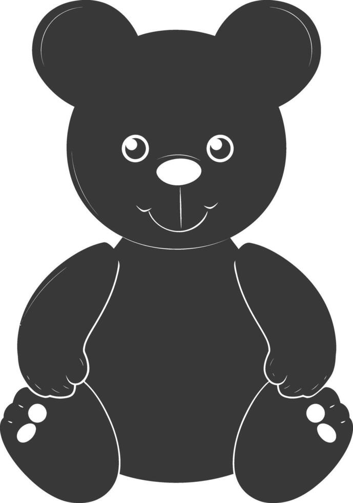 Silhouette cute bear doll black color only full body vector