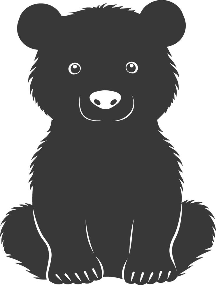 Silhouette cute bear doll black color only full body vector