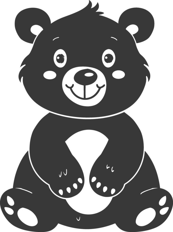 Silhouette cute bear doll black color only full body vector