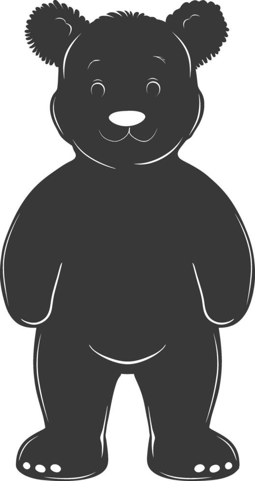 Silhouette cute bear doll black color only full body vector