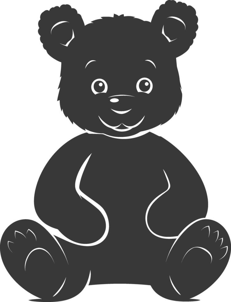 Silhouette cute bear doll black color only full body vector