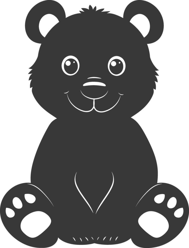 Silhouette cute bear doll black color only full body vector