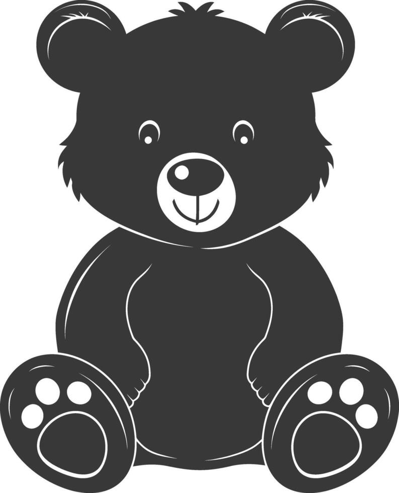 Silhouette cute bear doll black color only full body vector