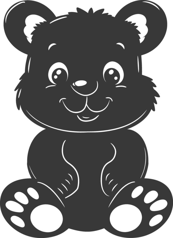 Silhouette cute bear doll black color only full body vector