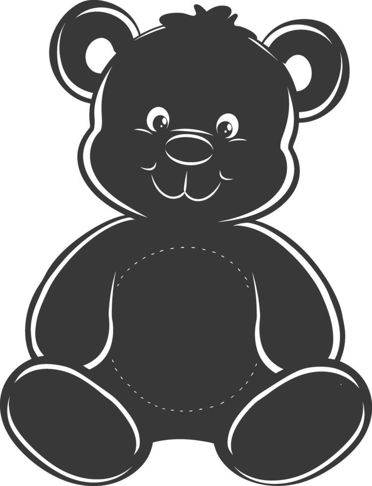 Silhouette cute bear doll black color only full body vector