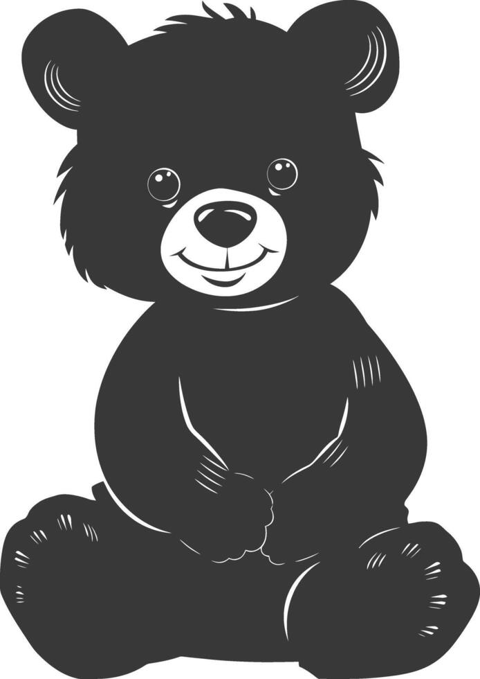 Silhouette cute bear doll black color only full body vector