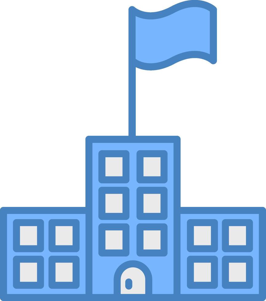 edificio línea lleno azul icono vector