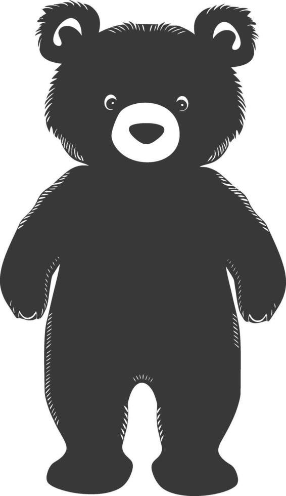 Silhouette cute bear doll black color only full body vector