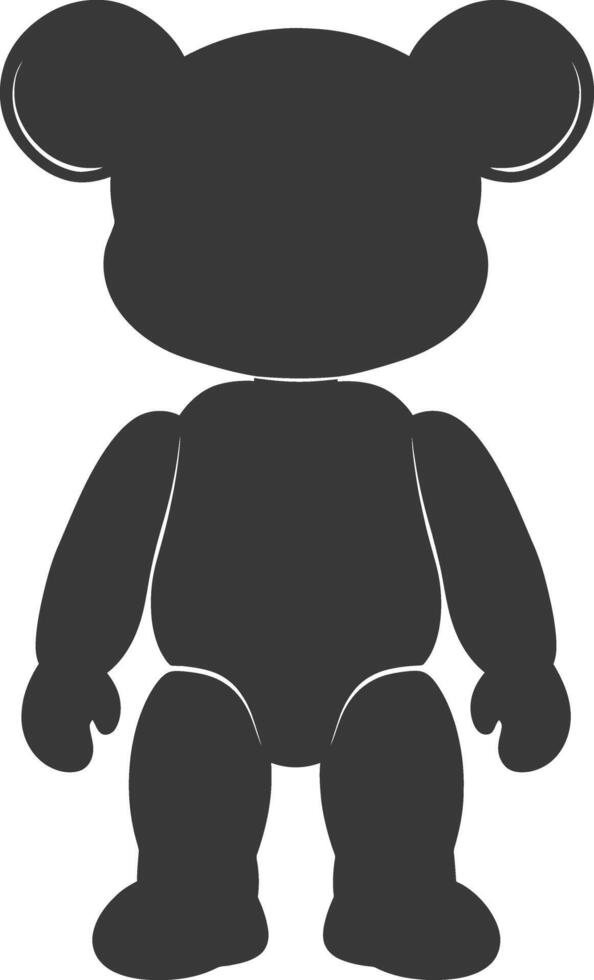 Silhouette cute bear doll black color only full body vector