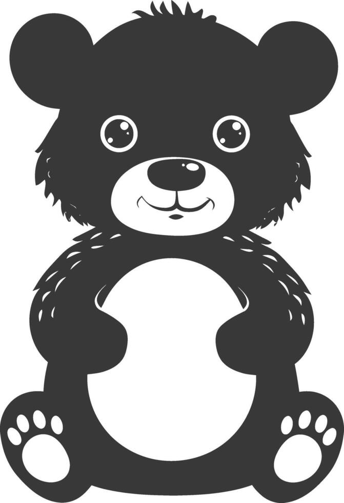 Silhouette cute bear doll black color only full body vector