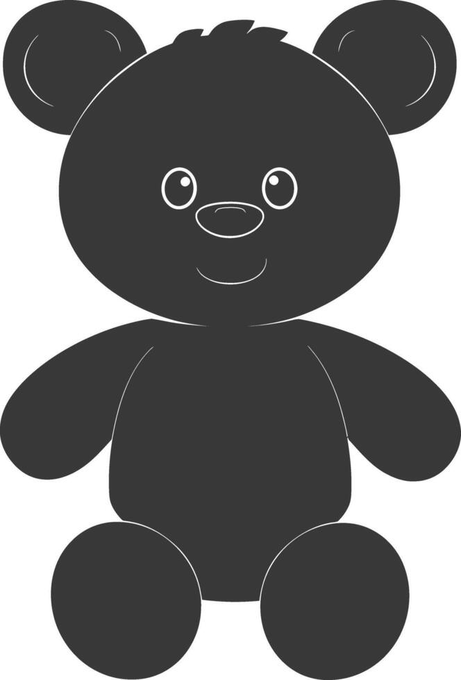 Silhouette cute bear doll black color only full body vector