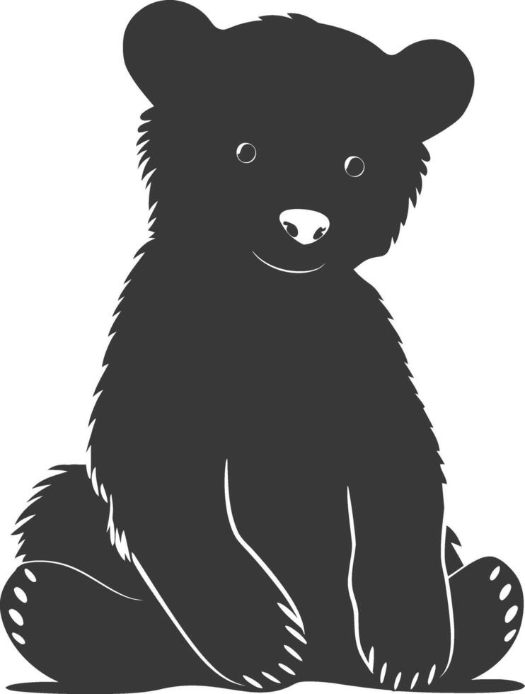 Silhouette cute bear doll black color only full body vector