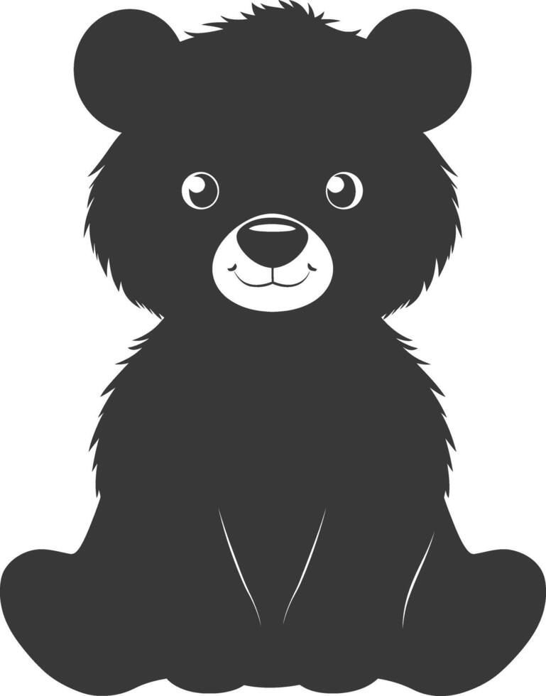 Silhouette cute bear doll black color only full body vector