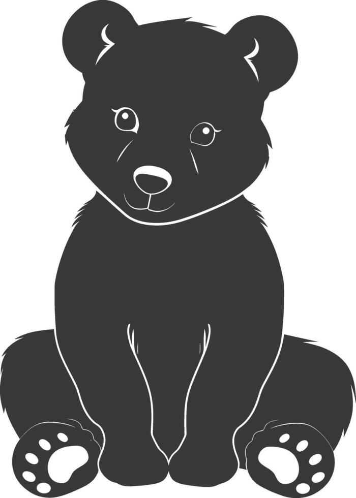 Silhouette cute bear doll black color only full body vector