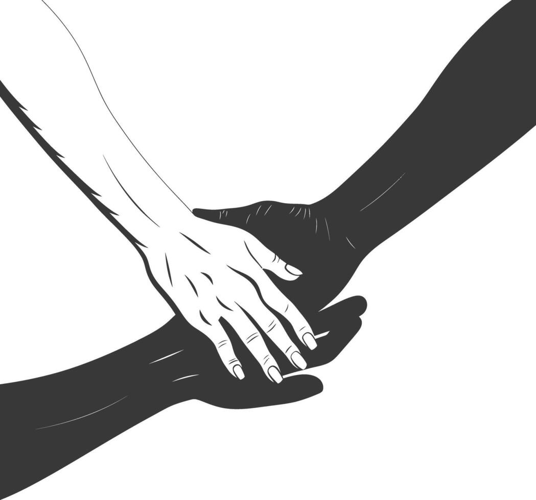 Silhouette Joining Hands holding in Harmony and Peace Between Races vector