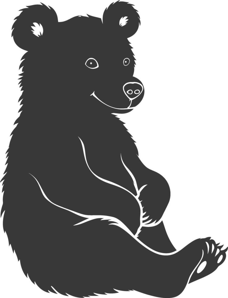 Silhouette cute bear doll black color only full body vector