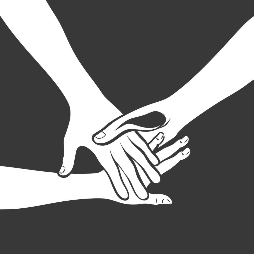 Silhouette Joining Hands holding in Harmony and Peace Between Races vector