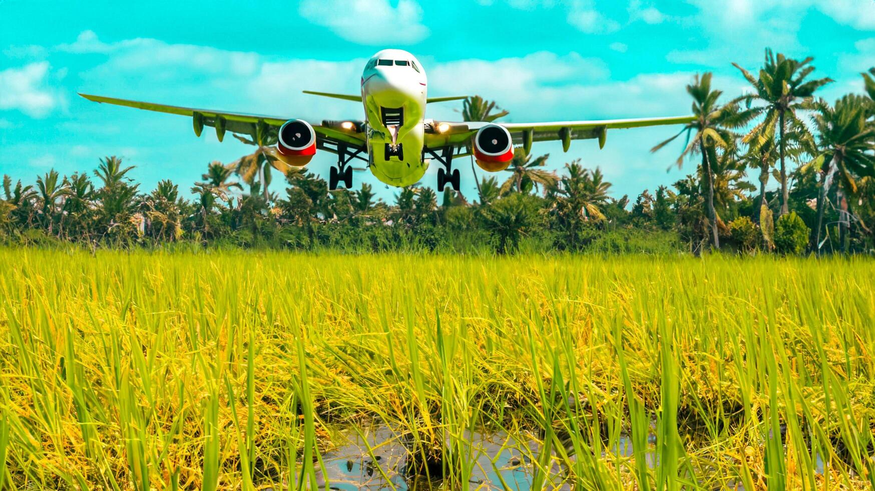airplane and green rice field photo