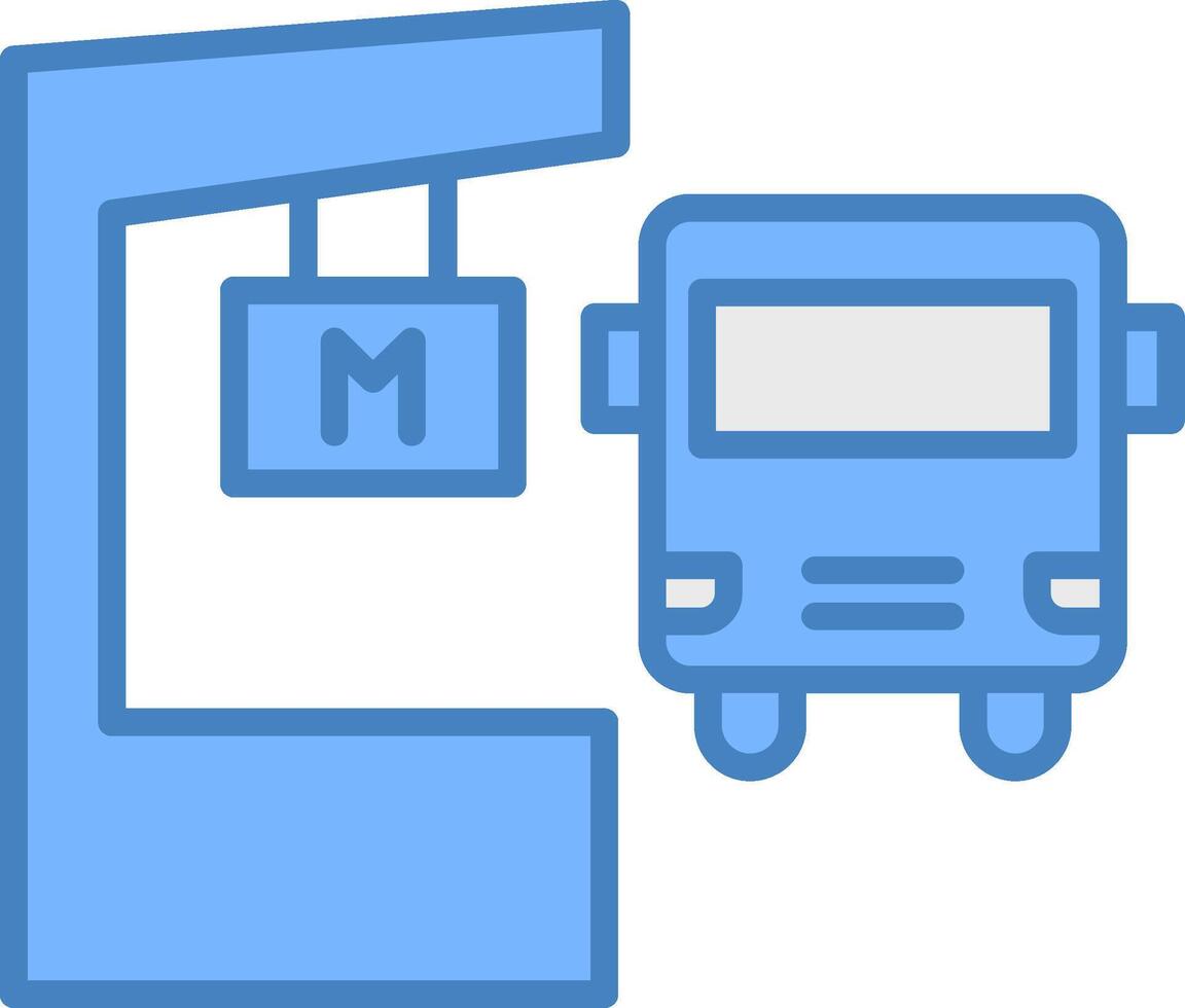 Metro Station Line Filled Blue Icon vector