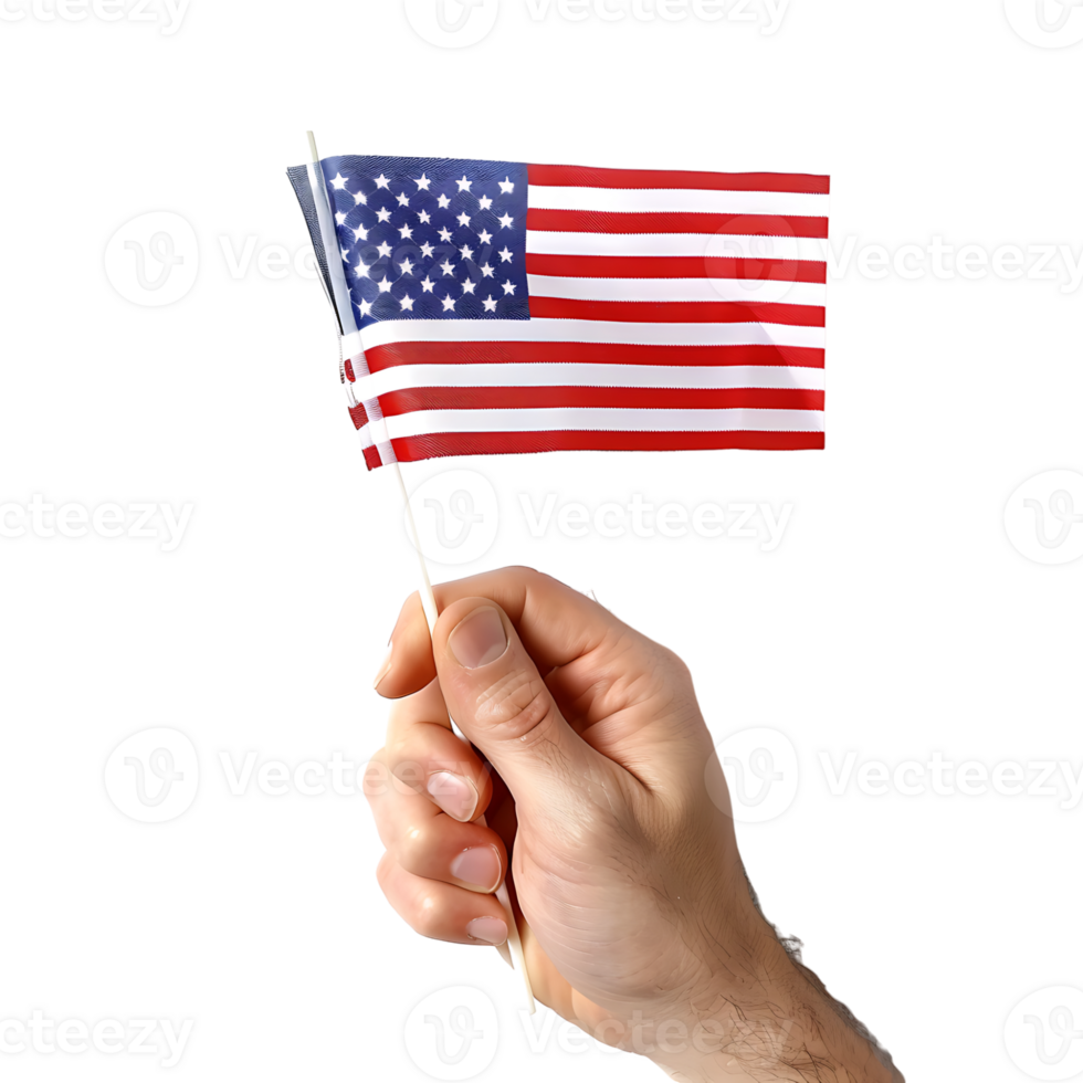 USA flag in hand on transparent Background png